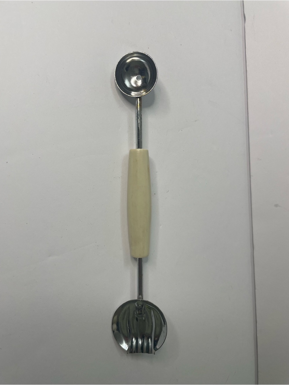 Double-Ended Stainless Butter Curler and Melon Baller with Cream Handle Vintage